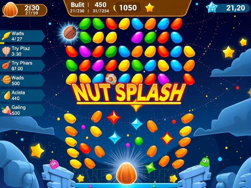 Celestial Nut Splash gameplay screenshot showing colorful nuts and celestial background